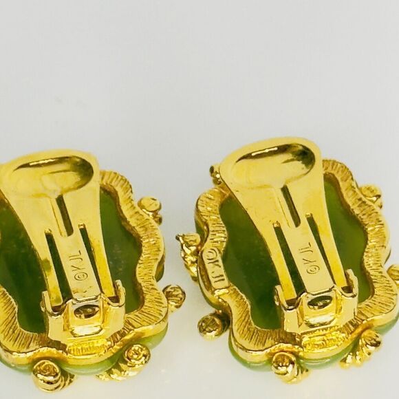 Vintage KJL Kenneth J Lane Earrings Gold Rope Quilted Green Lucite Clip On 1133 - Picture 9 of 15